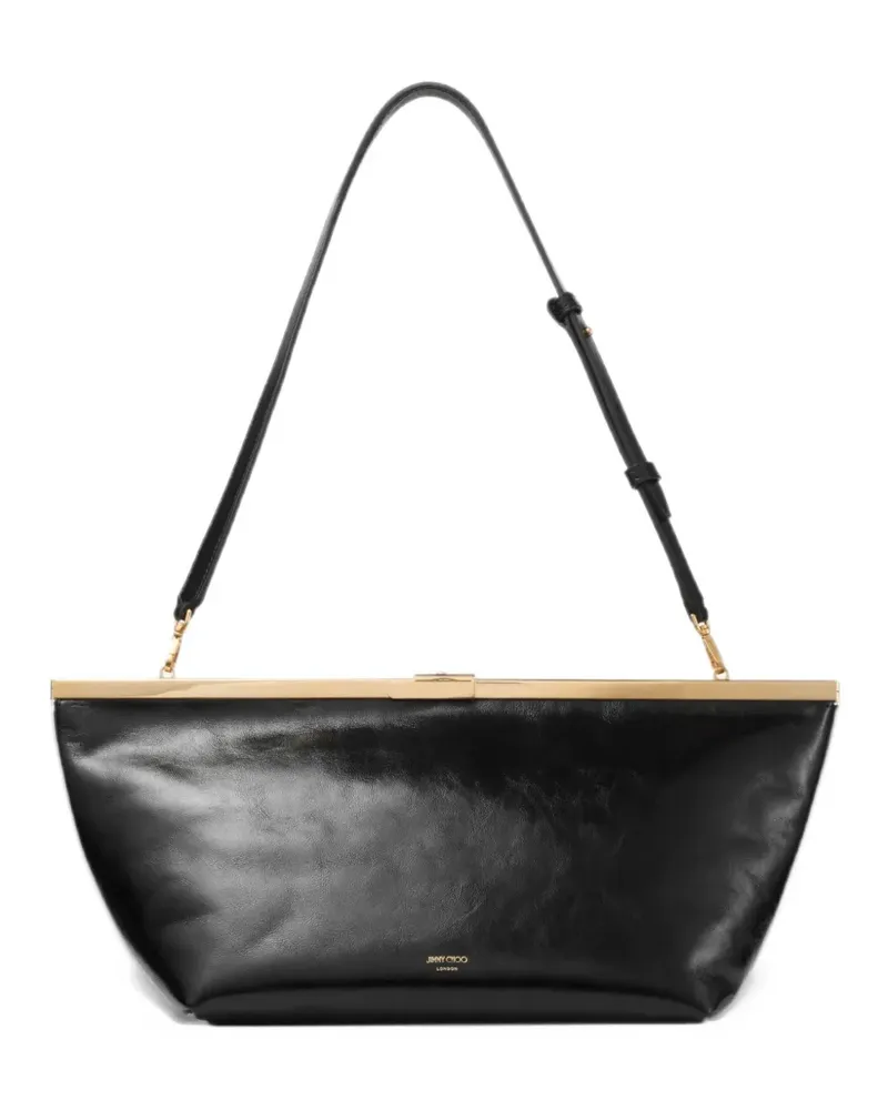 Jimmy Choo Ganache Soft Biker Clutch aus glänzendem Leder in Schwarz und Gold Schwarz