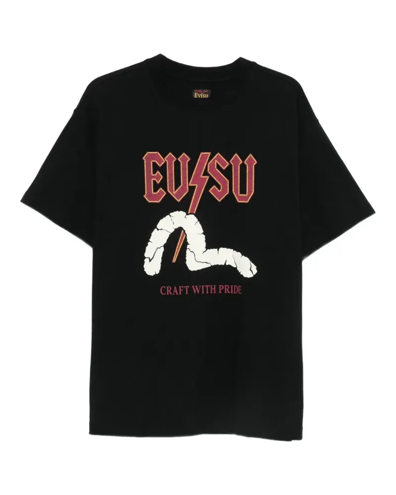Evisu logo-print T-shirt - Schwarz Schwarz