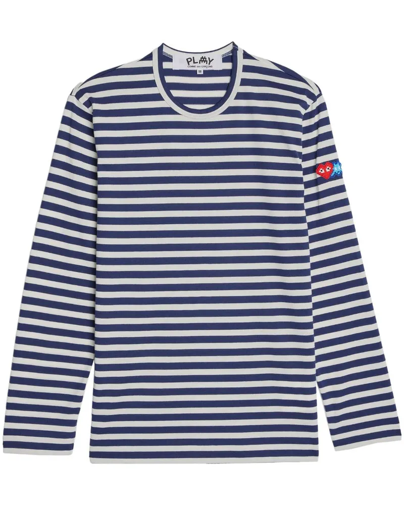 Comme des Garçons Gestreiftes T-Shirt mit Logo Blau