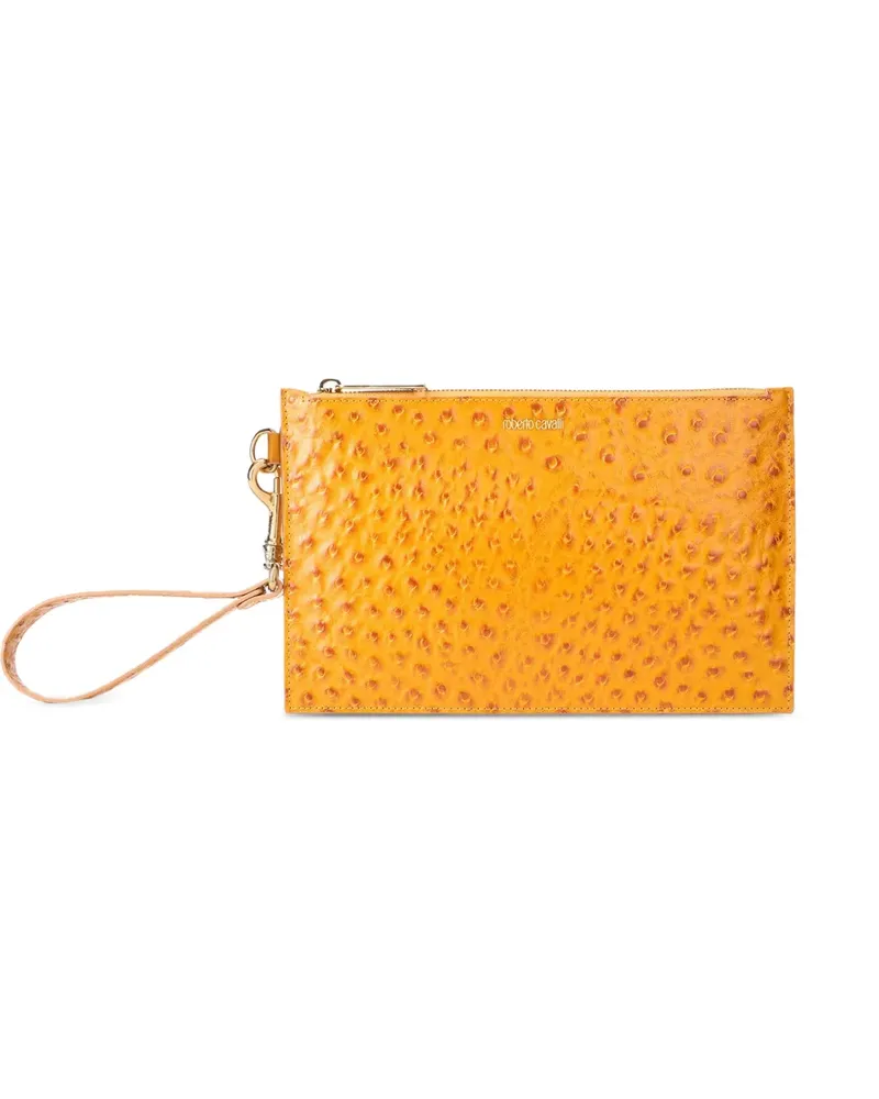 Roberto Cavalli textured wristlet-handle clutch bag - Orange Orange