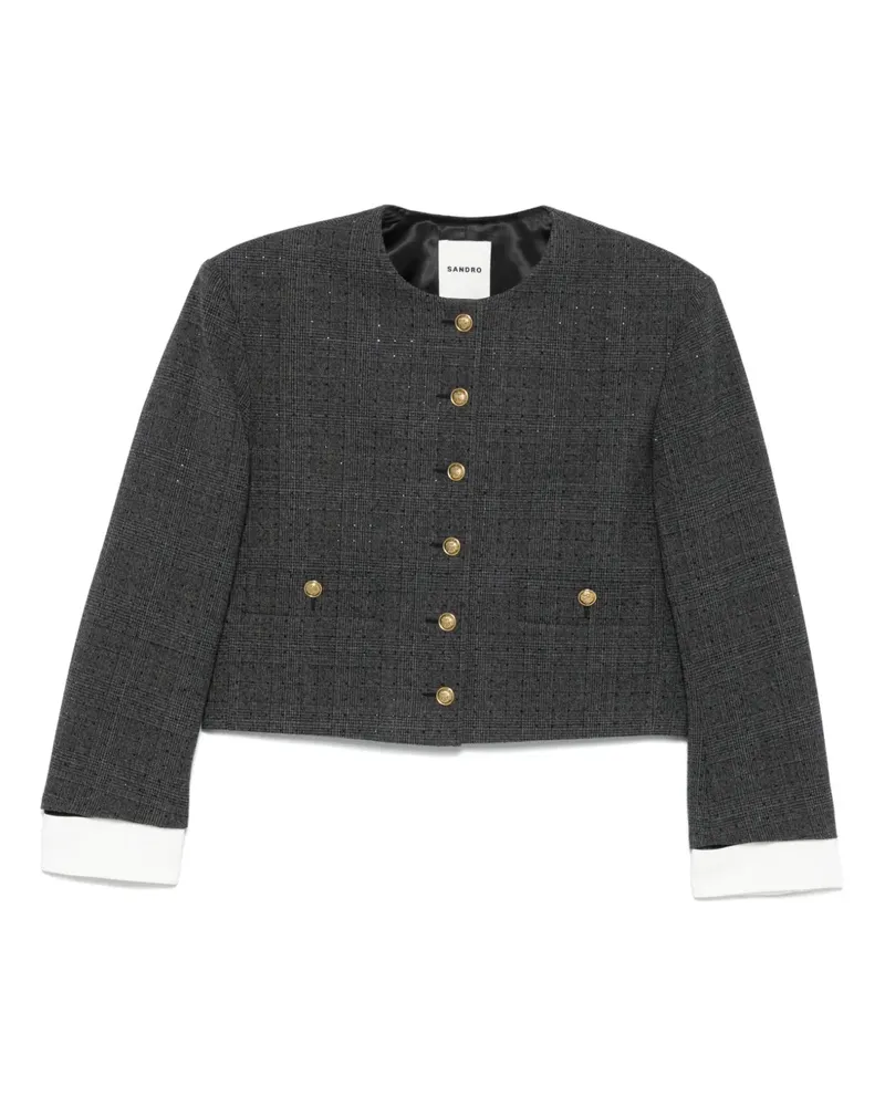 Sandro Karierte Cropped-Jacke - Grau Grau