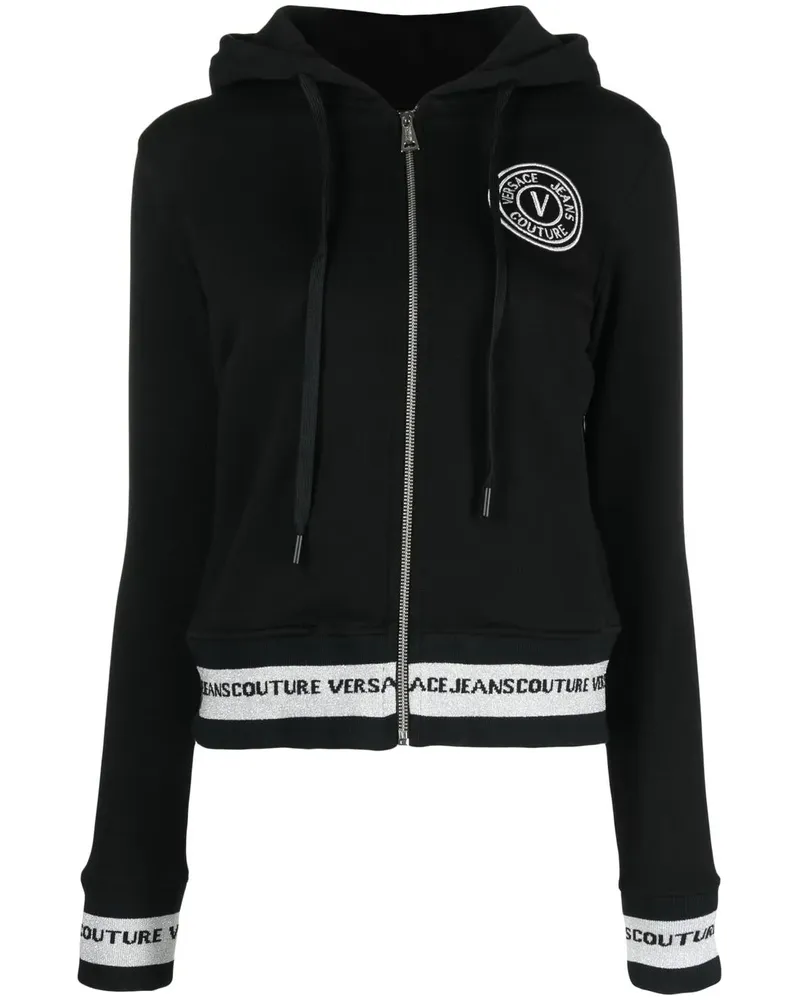 Versace Jeans Kapuzenjacke mit Logo-Stickerei - Schwarz Schwarz