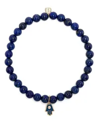 Sydney Evan Perlenarmband mit 14kt Hamsa-Gelbgolddetail Blau