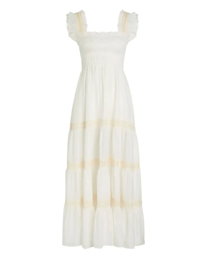 RIXO Gerüschtes Aubrie Midikleid - Weiß Weiß