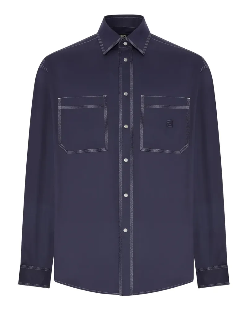 Fendi contrast-stitch logo-patch shirt - Blau Blau