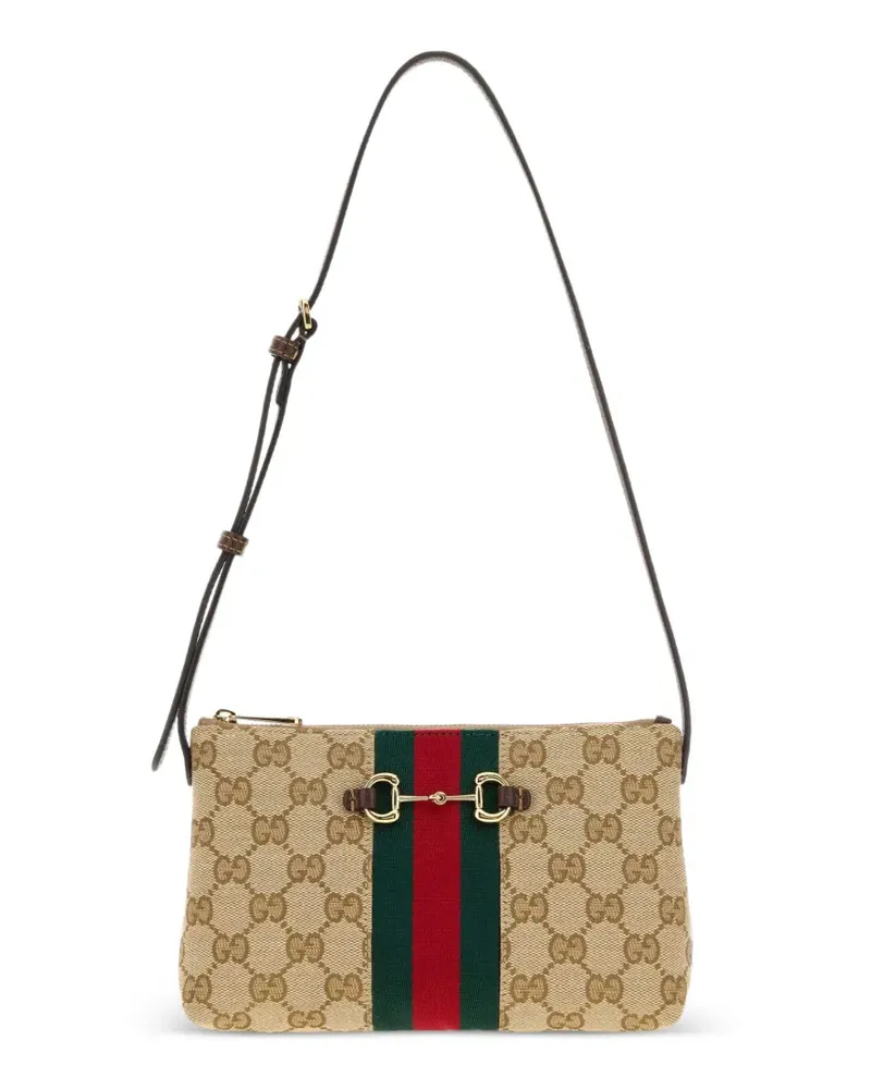 Gucci small Horsebit Web-stripe shoulder bag - Nude Nude