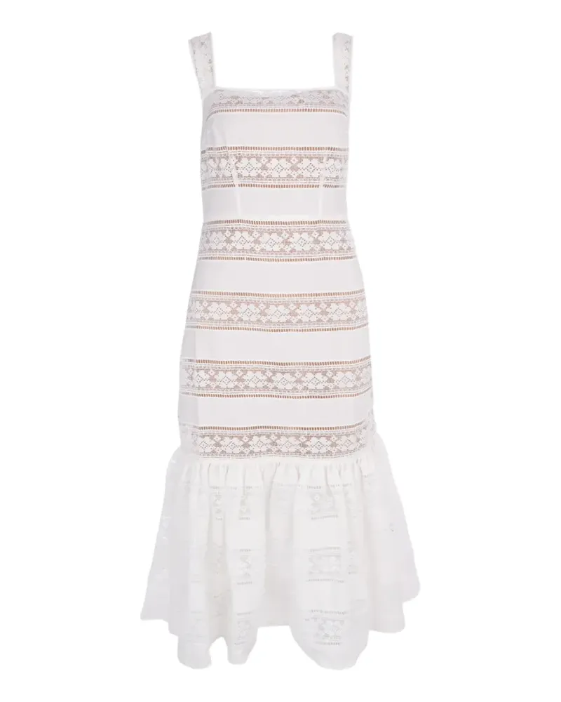 Self-Portrait lace-insert ruffled dress - Weiß Weiß