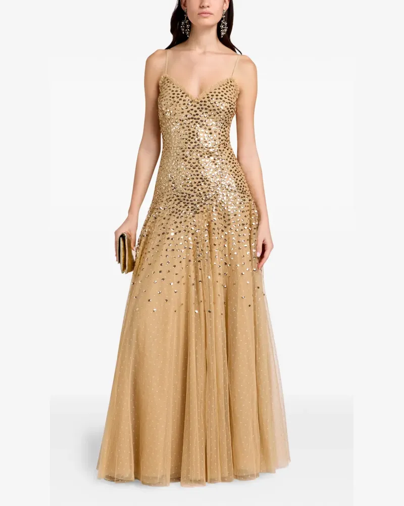 Needle & Thread sequin-embellished ruffled maxi dress - Nude Nude