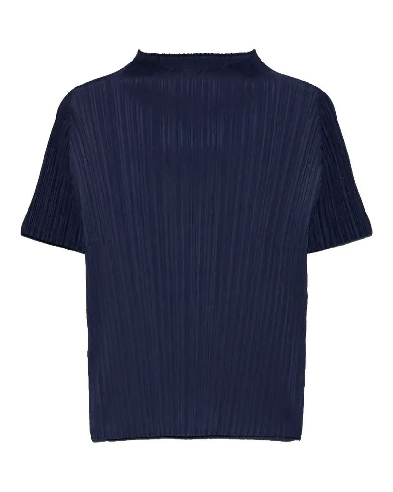 Issey Miyake pleated high-neck T-shirt - Blau Blau