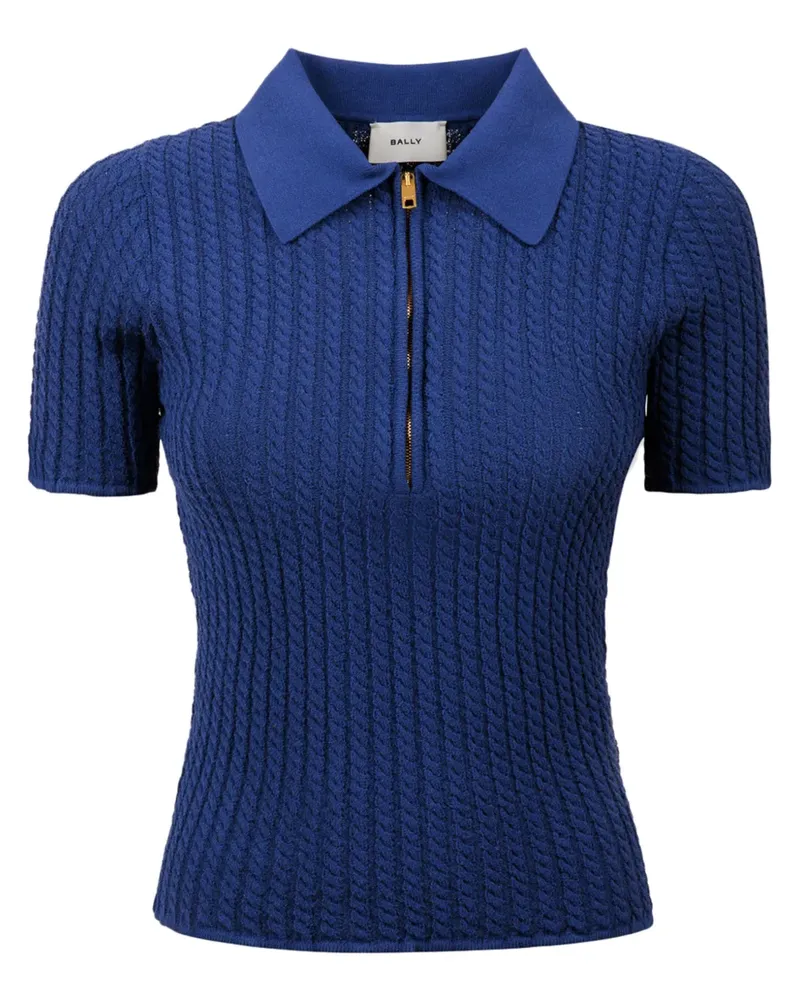 Bally Reißverschluss-Poloshirt mit Zopfmuster - Blau Blau