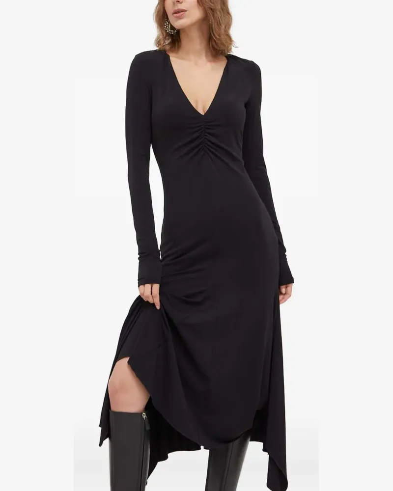 Patrizia Pepe long-sleeve gathered midi dress - Schwarz Schwarz