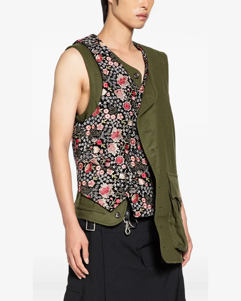 Comme des Garçons floral-print spliced panelled cotton vest - Grün Grün