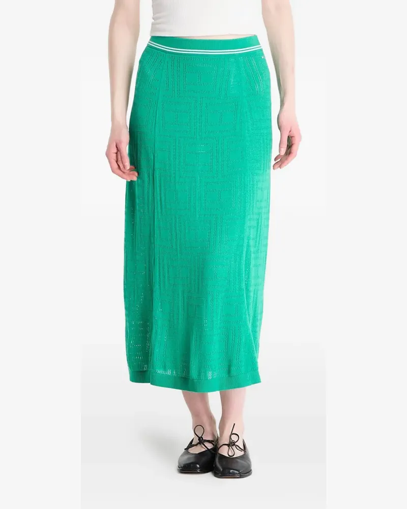 Tommy Hilfiger monogram-knit striped-trim midi skirt - Grün Grün