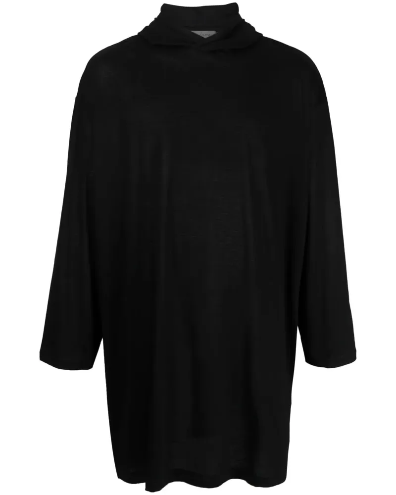 Yohji Yamamoto Langer Hoodie mit Print - Schwarz Schwarz