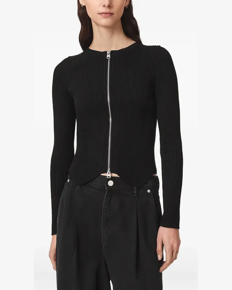 AllSaints Gerippter Cardigan mit Reißverschluss - Schwarz Schwarz
