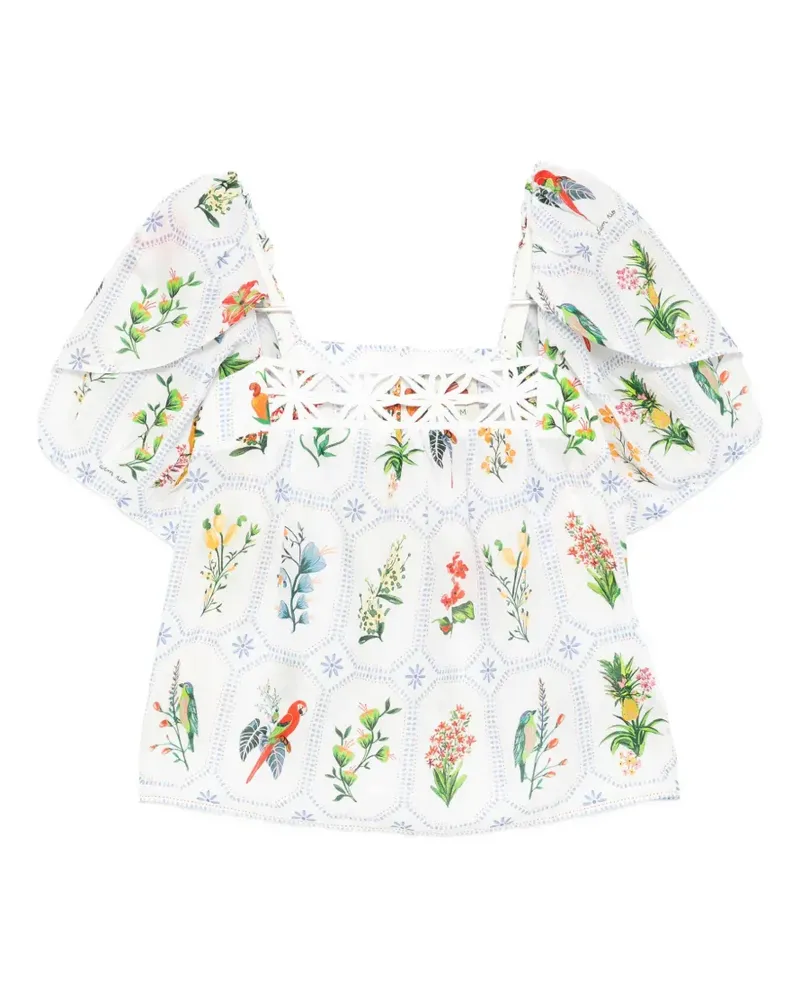FARM Rio Tropical Porcelain puff-sleeve blouse - Weiß Weiß