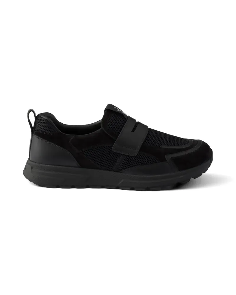 Prada Prax mesh fabric and leather loafers - Schwarz Schwarz