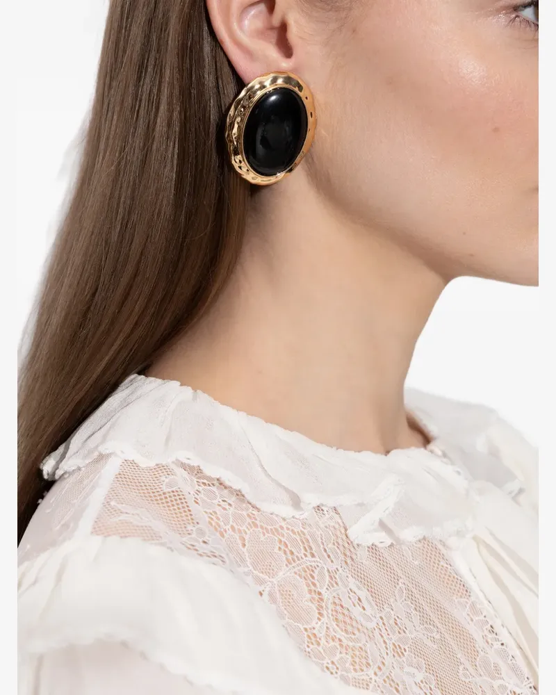 Self-Portrait stone-inlay earrings - Gold Gold