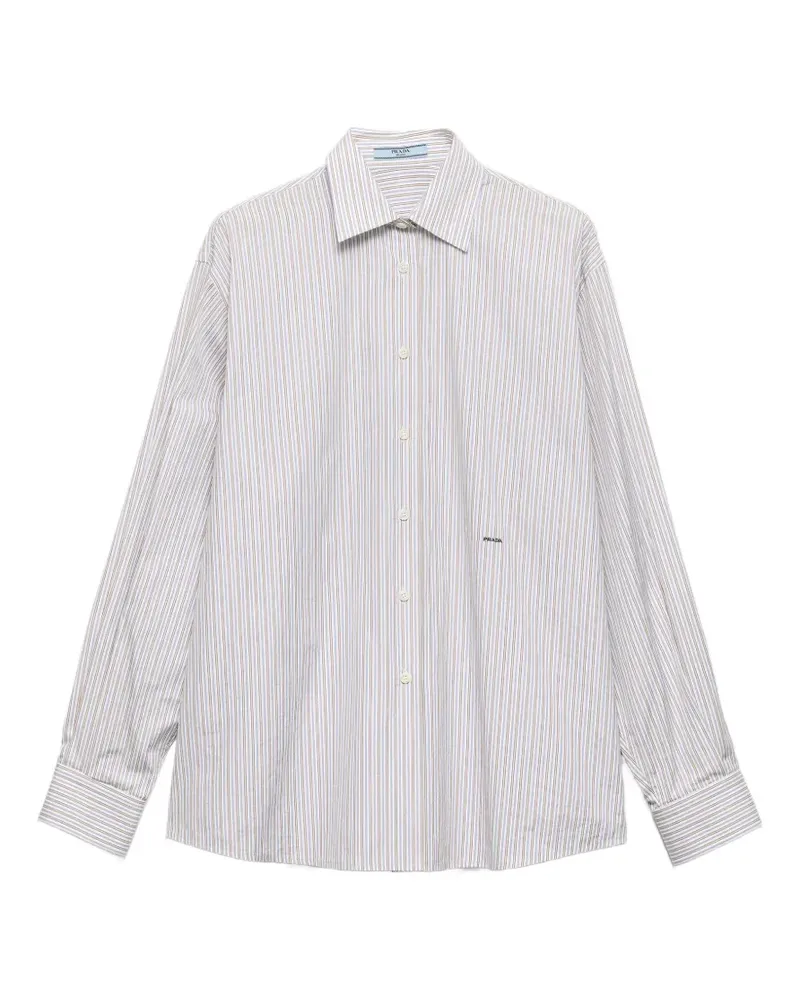 Prada Gestreiftes Popeline-Hemd mit Stickerei - Weiß Weiß