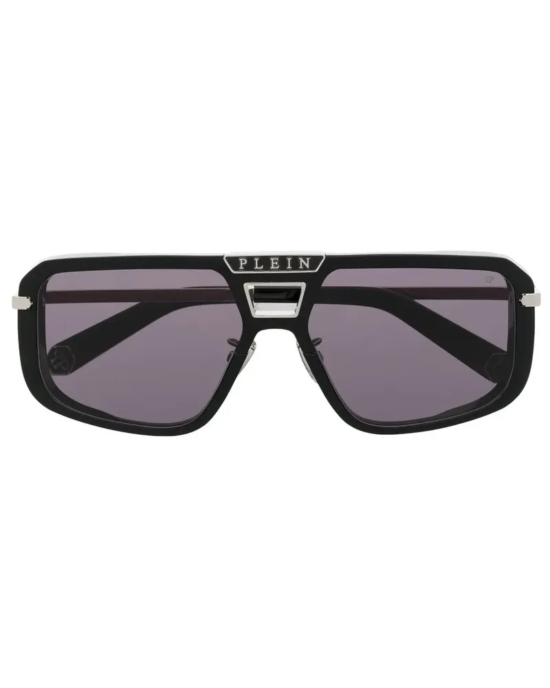 Philipp Plein Pilotenbrille mit Logo-Schild - Schwarz Schwarz