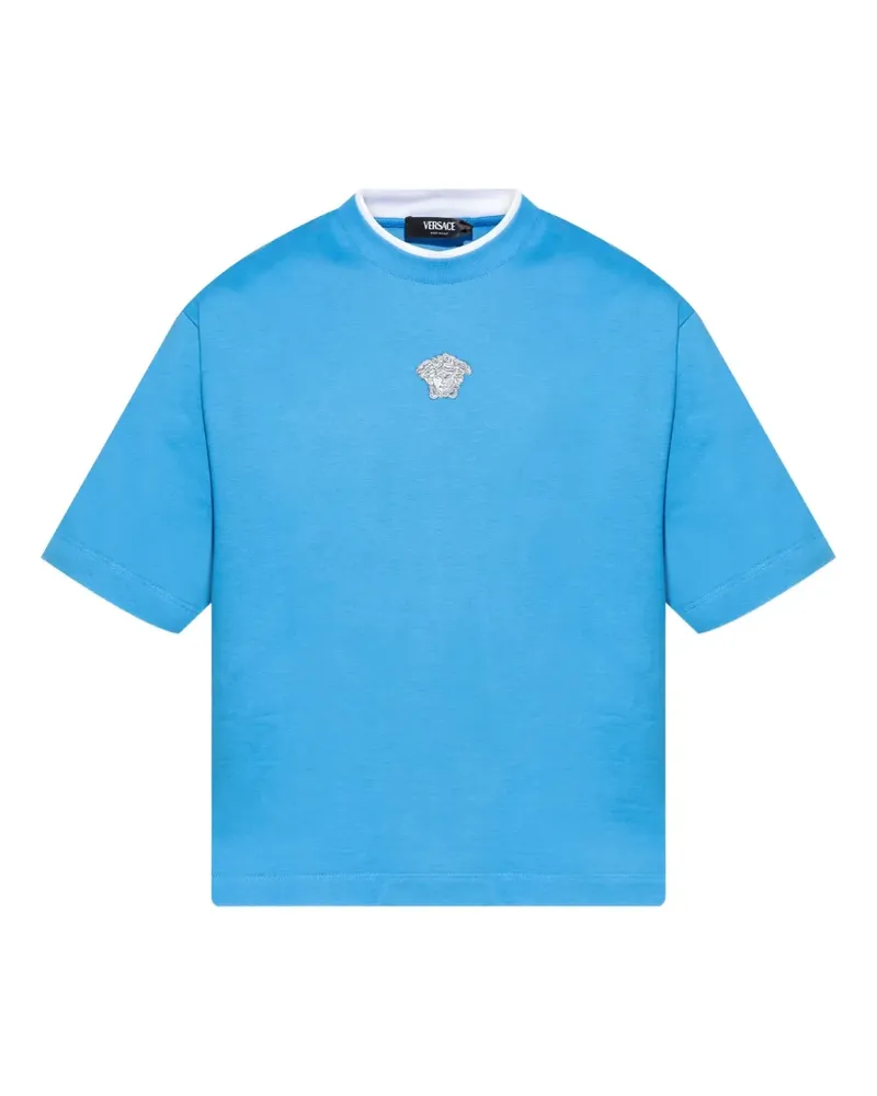 Versace T-Shirt mit Medusa-Stickerei - Blau Blau
