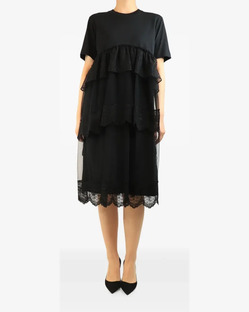 Simone Rocha tiered lace-trim midi dress - Schwarz Schwarz