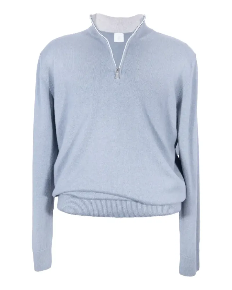 Eleventy quarter-zip ribbed-trim sweater - Blau Blau