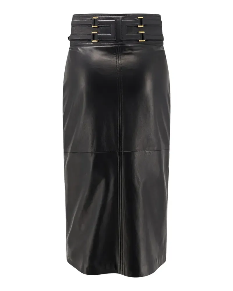Elisabetta Franchi strap-buckle leather midi skirt - Schwarz Schwarz
