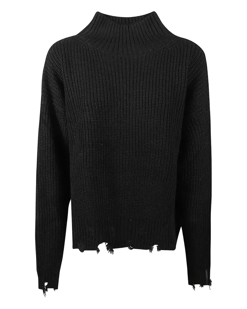 HINNOMINATE Stehkragen-Pullover mit ausgefranstem Saum - Schwarz Schwarz
