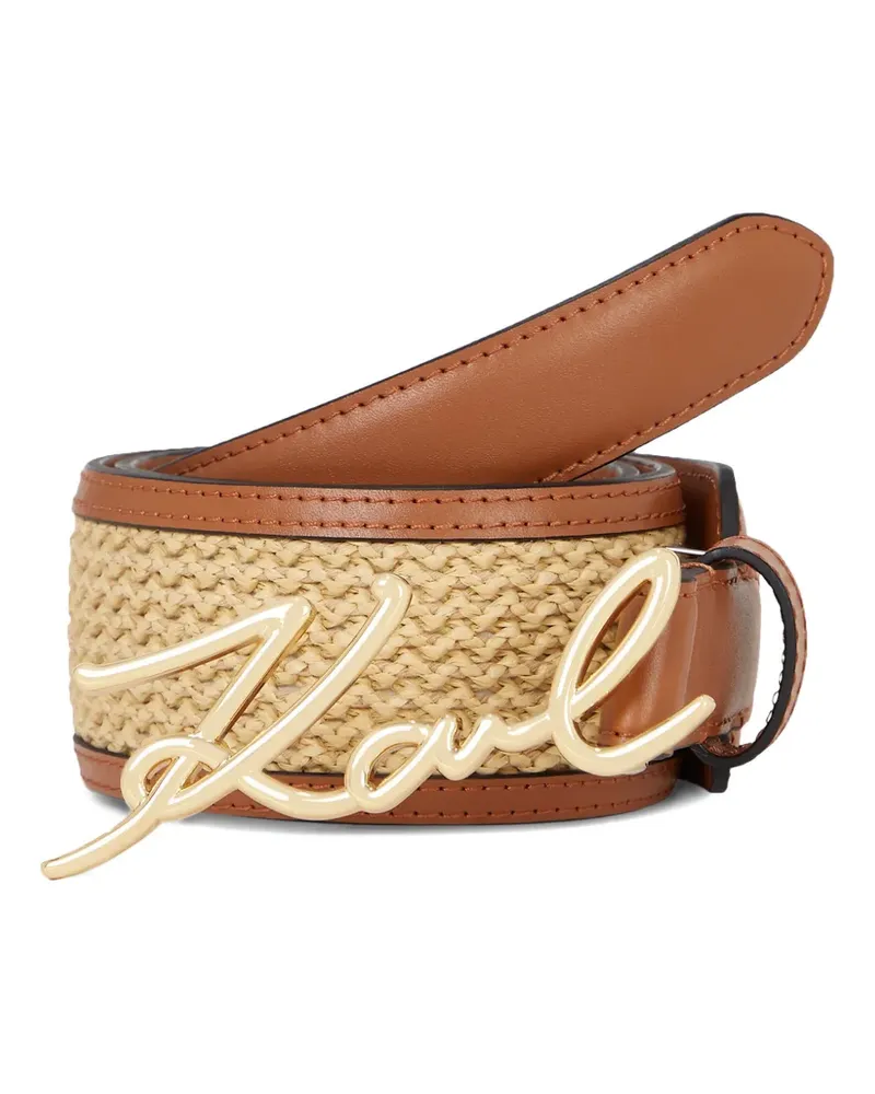 Karl Lagerfeld Mittelgroßer Signature Gürtel mit Raffiabast - Braun Braun