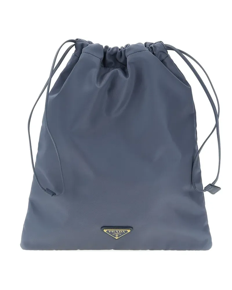 Prada logo-plaque drawstring shoulder bag - Blau Blau