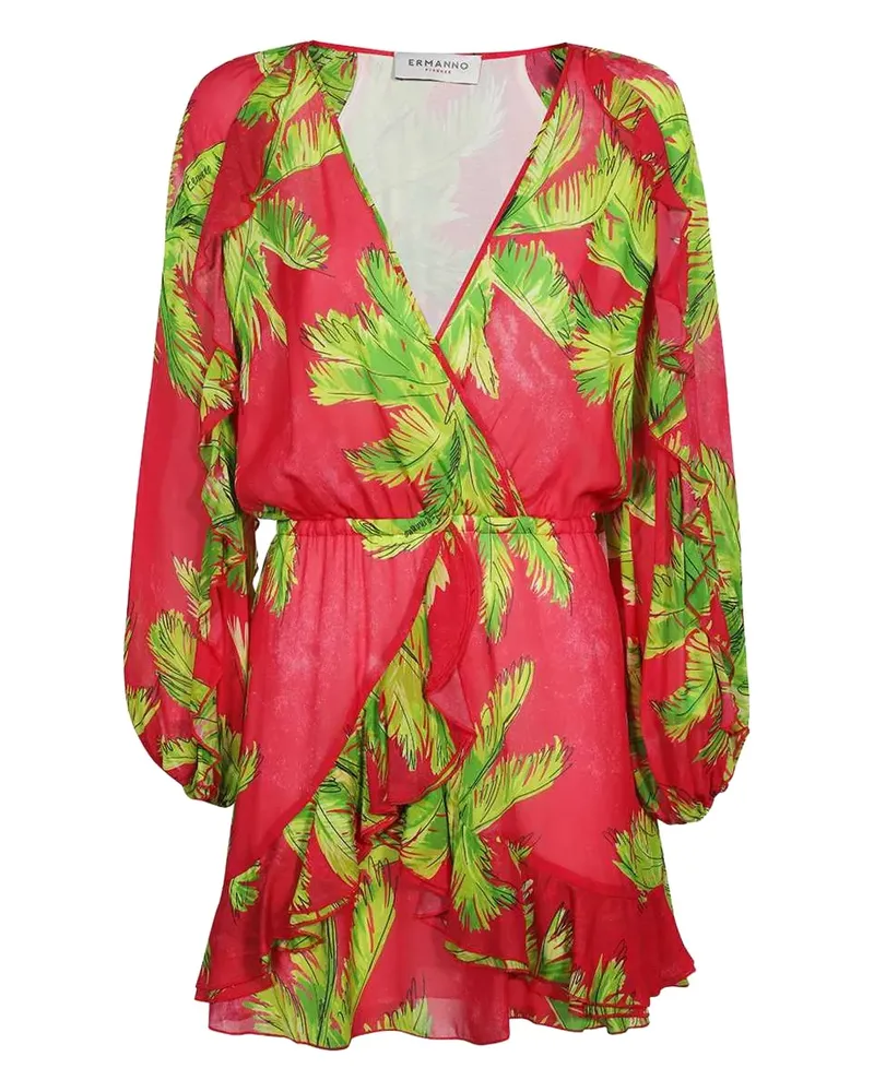 Ermanno Scervino palm-print ruffled mini dress - Rosa Rosa