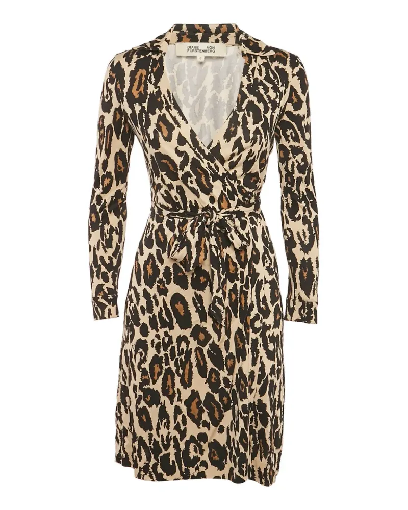 Diane von Furstenberg long-sleeve leopard-print belted silk dress - Braun Braun