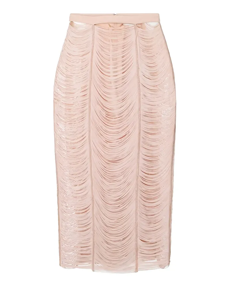 Elisabetta Franchi fringe textured midi skirt - Nude Nude