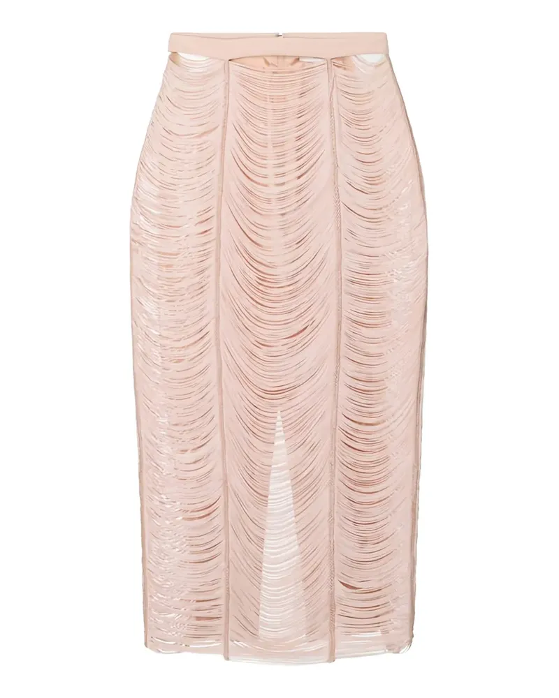 Elisabetta Franchi fringe textured midi skirt - Nude Nude