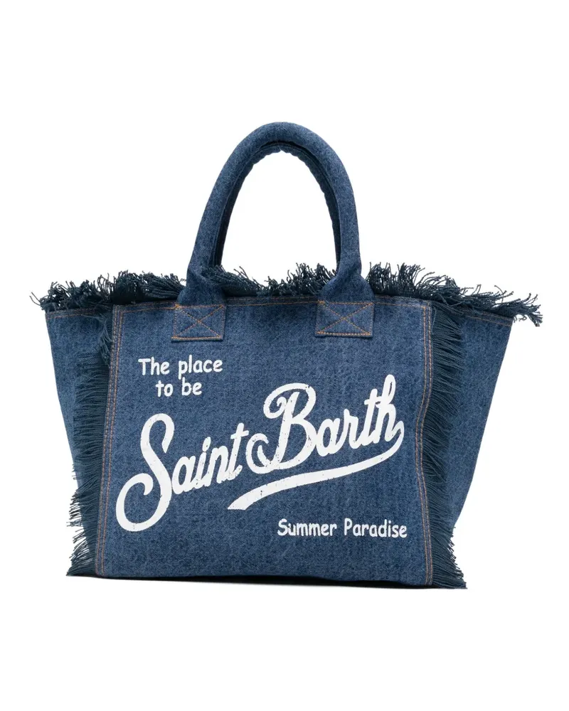 MC2 Saint Barth fringed-detail logo-print tote bag - Blau Blau