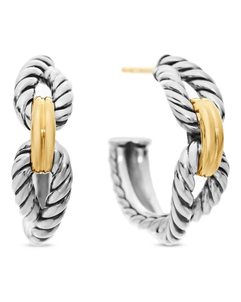 David Yurman 18kt Cable Loop Gelbgold- und Sterlingsilberohrringe 22mm Silber