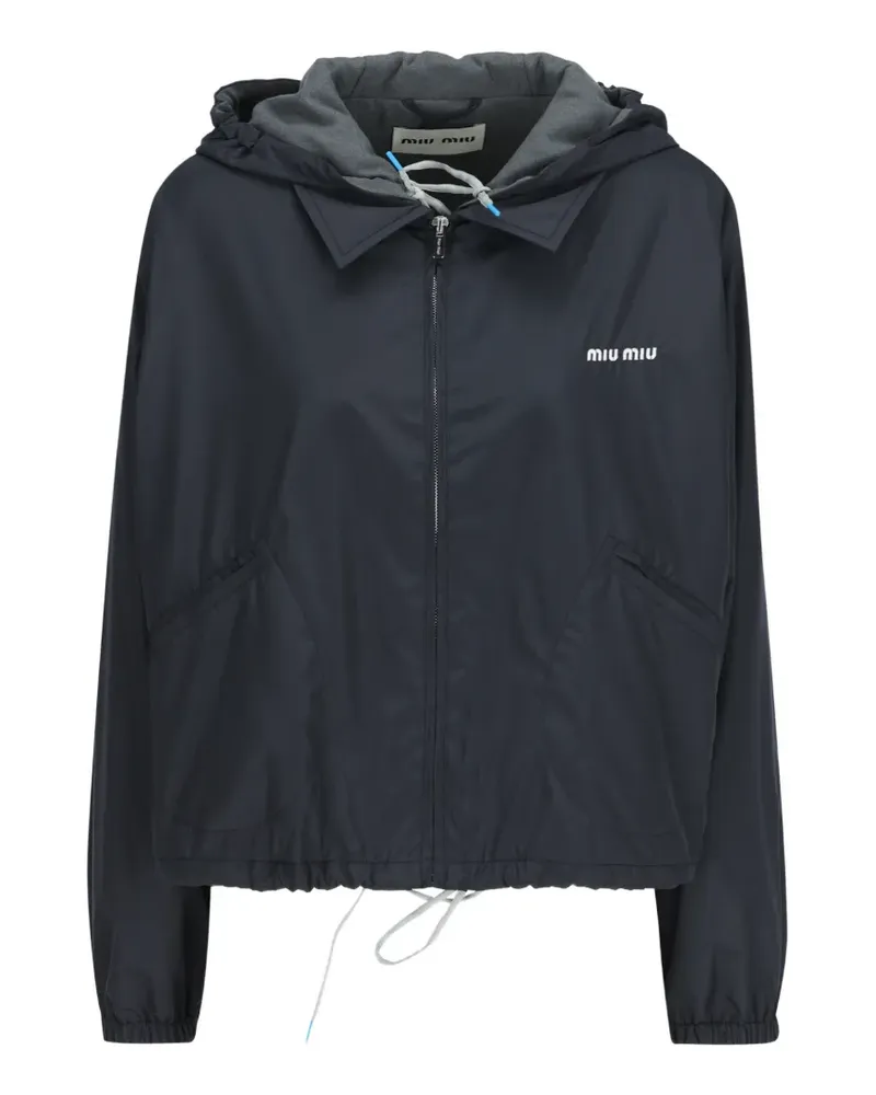 Miu Miu logo-print hooded jacket - Blau Blau