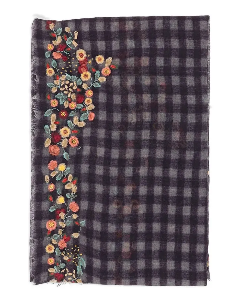 Faliero Sarti checked floral-detail scarf - Violett Violett