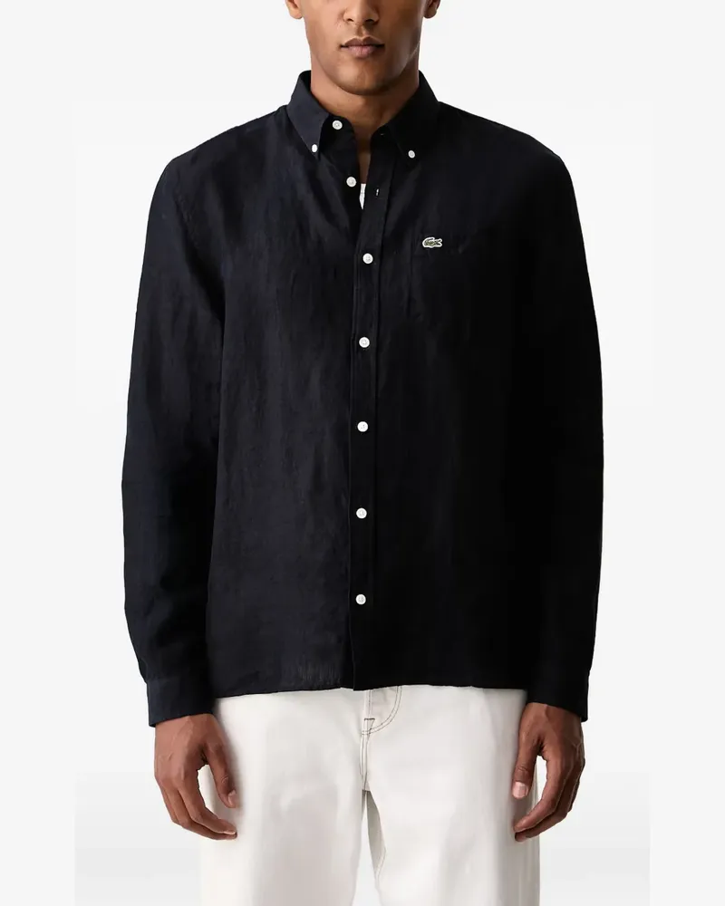 Lacoste Hemd aus Leinen mit Logo-Patch - Blau Blau