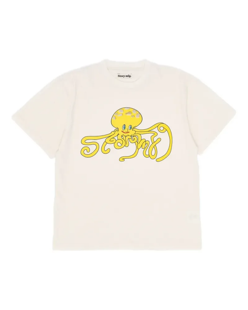 STORY mfg. Grateful T-Shirt mit Oktopus-Print - Weiß Weiß