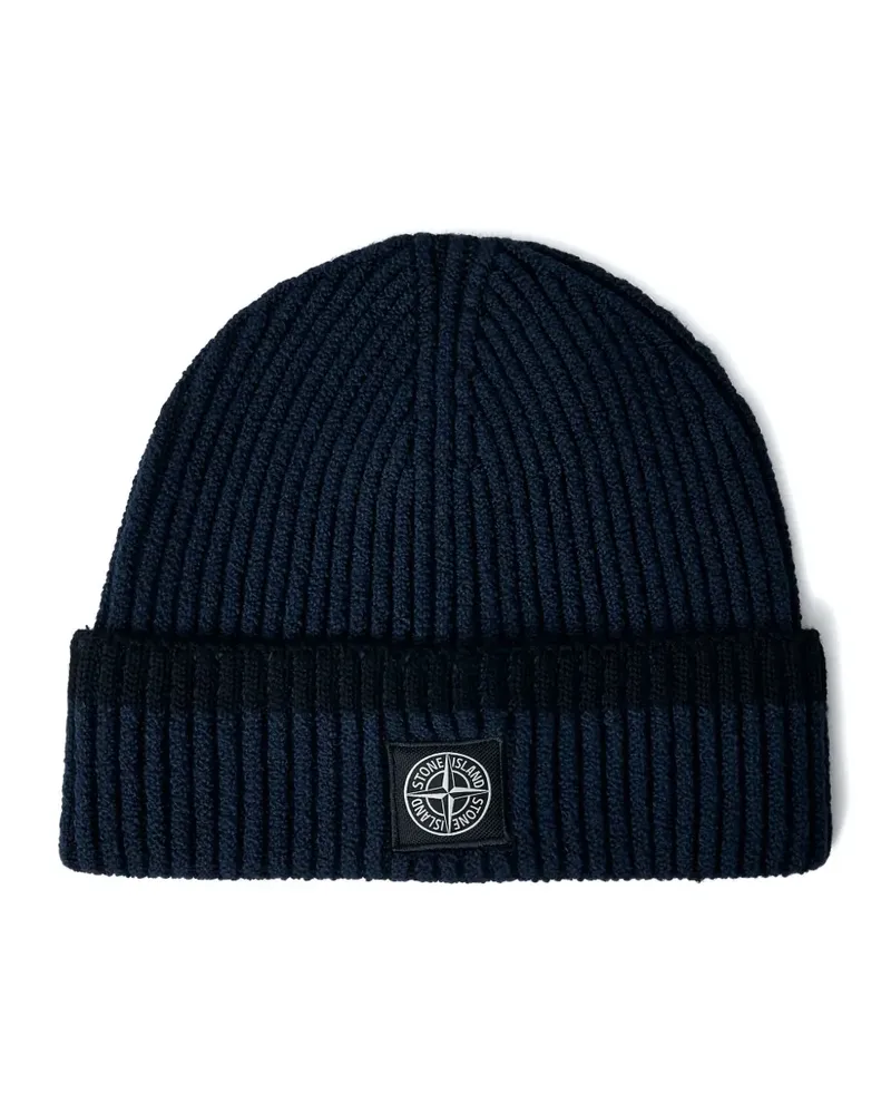 Stone Island logo-motif ribbed beanie - Blau Blau