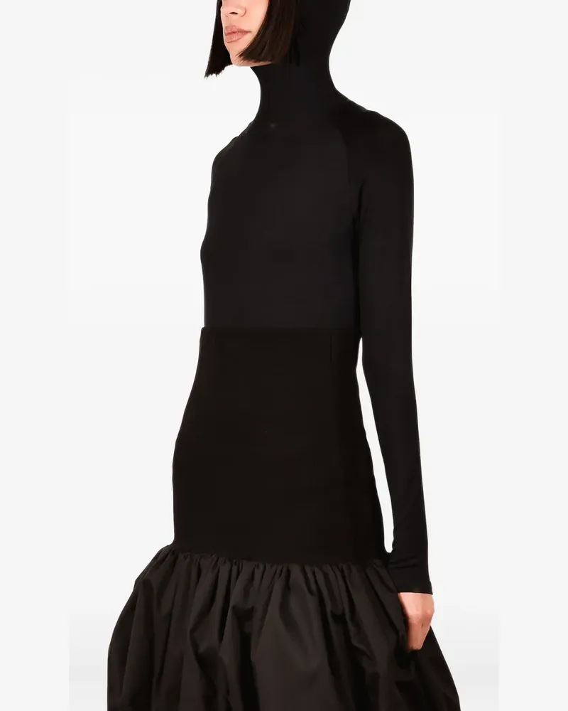 Ioana Ciolacu Langärmeliger Bamboo Body mit Kapuze - Schwarz Schwarz