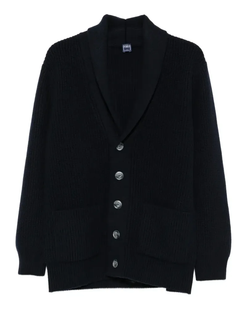 Fedeli Gerippter Cardigan mit Schalkragen - Blau Blau