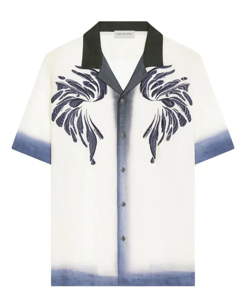 Dries van Noten Kurzärmeliges Hemd mit Flügelstickerei - Weiß Weiß