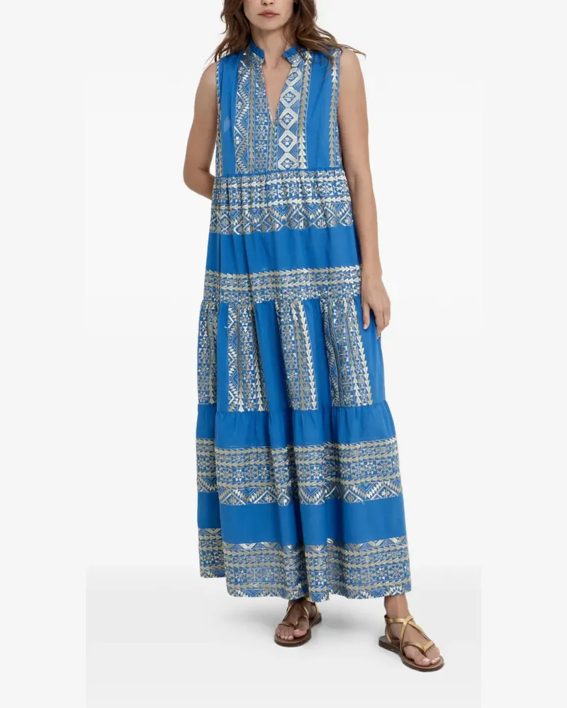 Greek Archaic Kori embroidered tiered dress - Blau Blau
