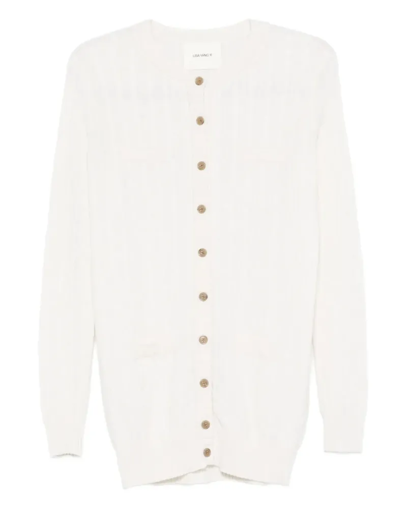 Lisa Yang Cardigan mit Zopfmuster - Weiß Weiß