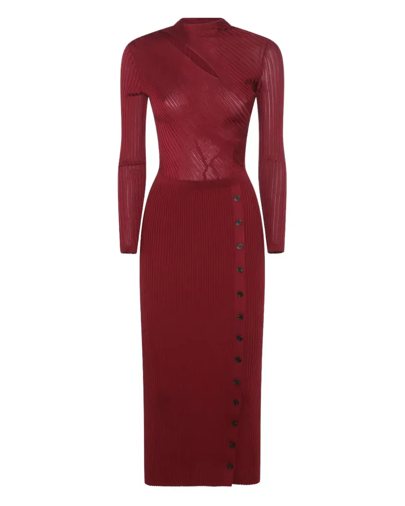 Self-Portrait Geripptes Kleid - Rot Rot