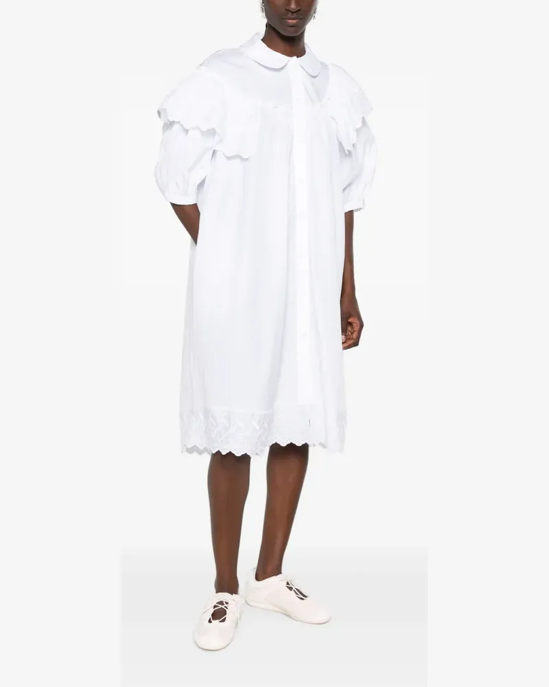 Simone Rocha ruffle-trimmed puff-sleeve shirt midi dress - Weiß Weiß