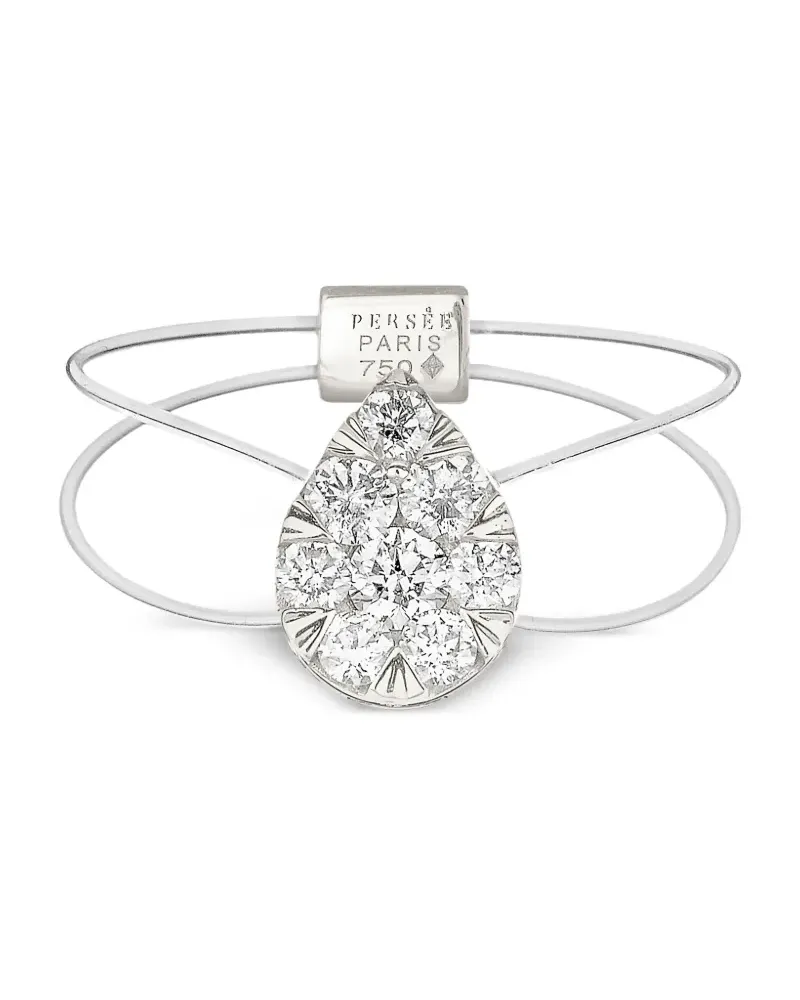 PERSEE 18kt Weißgoldring mit Diamant in Tropfenform - Silber Silber